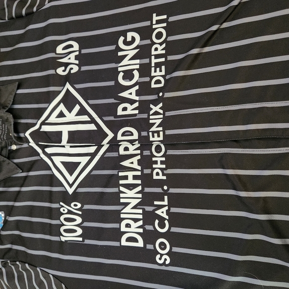 Drink hard racing heads racing jersey shirt short sleeve mens sz l blk white - Picture 6 of 13